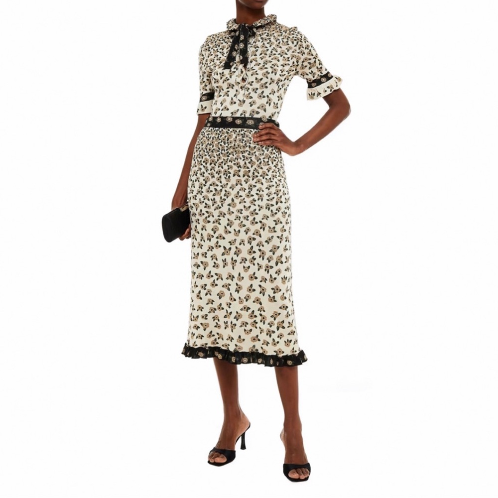 Paco Rabanne Cream Floral Tie-Neck Blouse